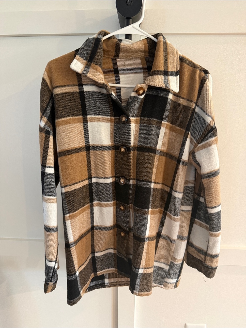 Plaid Shirt Jacket in Brown & Black